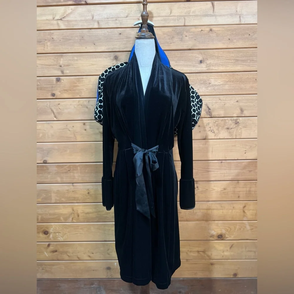Soma Intimates Black Velvet Robe / Overcoat XS — Satin Front Tie, Luxe Draping